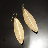 Bijoux Ethniques Africains Boucles d'Oreilles Peul Fulani Mali 132A Bronze Dor Feuille Longue Curve Attaches