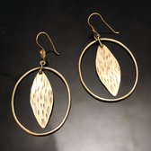 Bijoux Ethniques Africains Boucles d'Oreilles Peul Fulani Mali 133 Bronze Dor Feuille Pendant Ovale