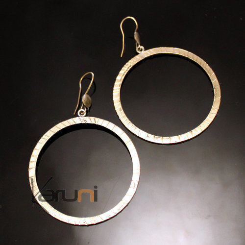 Boucles d'Oreilles Peul Fulani Mali 134T Bronze Doré Cercle Gravé
