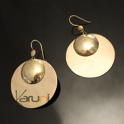 Bijoux Ethniques Africains Boucles d'Oreilles Peul Fulani Mali 112LB Bronze Dor Grands Doubles Ronds Boule