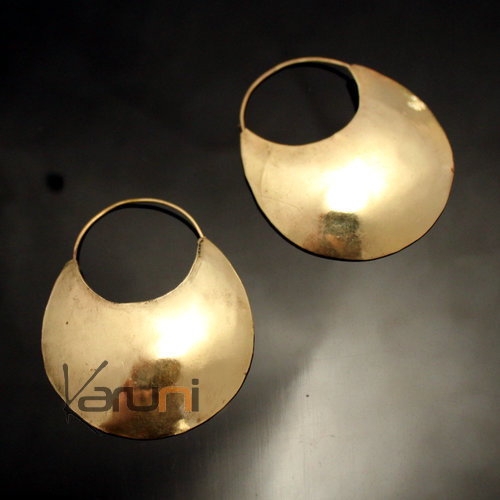 Boucles d'Oreilles Créoles Peul Fulani 111LM Bronze Doré Plates Lisses
