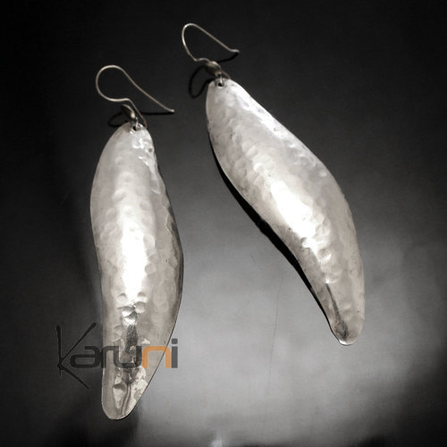 Boucles d'Oreilles Peul Fulani Mali 39PL Plaqué Argent Grandes Feuilles