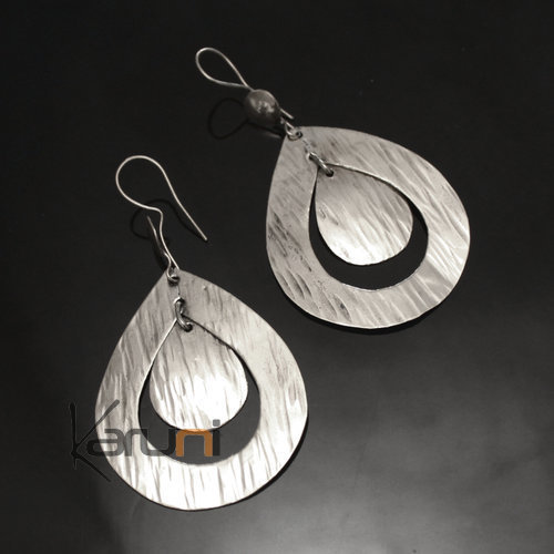 Bijoux Ethniques Africains Boucles d'Oreilles Peul Fulani Mali 119P Plaqu Argent Pendant Double Goutte