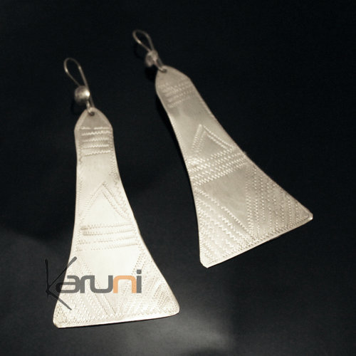 Bijoux Ethniques Africains Boucles d'Oreilles Peul Fulani Mali 122PT Plaqu Argent Pendant Triangle Grav