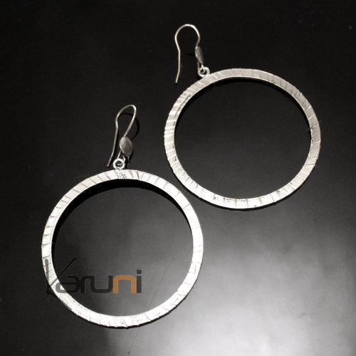 Boucles d'Oreilles Peul Fulani Mali 134PT Plaqué Argent Cercle Gravé