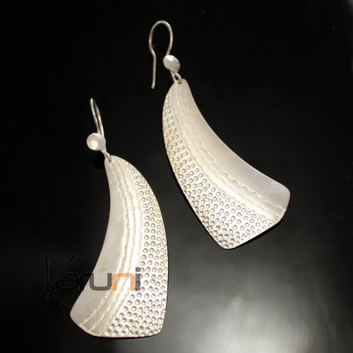 Boucles d'Oreilles Peul Fulani Mali 149PT Plaqué Argent Voile Design