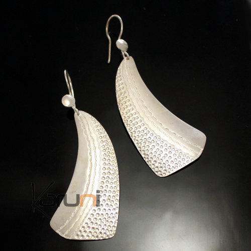 Bijoux Ethniques Africains Boucles d'Oreilles Peul Fulani Mali 149PT Plaqu Argent Voile Design