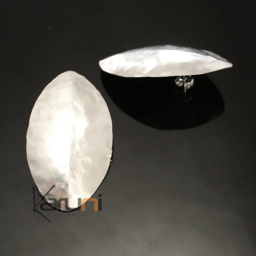 Bijoux Ethniques Africains Boucles d'Oreilles Peul Fulani Mali 146P Plaqu Argent Feuille Fuseau Clou