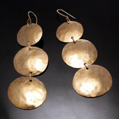 Bijoux Ethniques Africains Boucles d'Oreilles Peul Fulani Mali 152M Bronze Dor 3 Ptales Ovales Martels