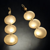 Bijoux Ethniques Africains Boucles d'Oreilles Peul Fulani Mali 152T Bronze Dor 3 Ptales Ovales Gravs