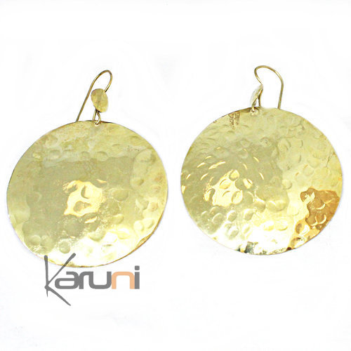 Boucles d'Oreilles Peul Fulani Mali 141 Bronze Doré Rond Martelé