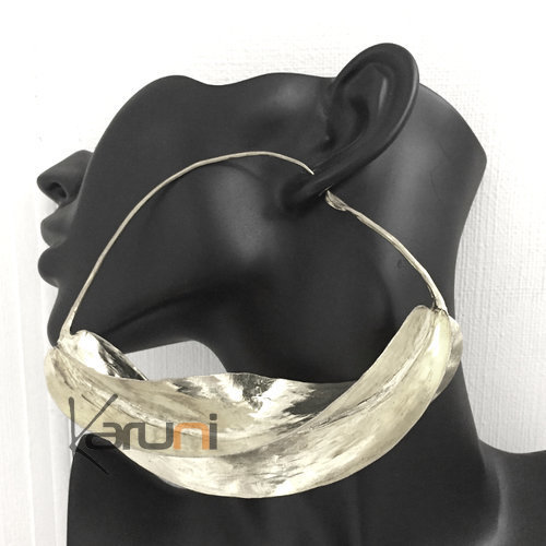 Boucles d'Oreilles Créoles Peul Fulani Mali 18P Bain argent 12 cm Feuille KARUNI Boucles d'Oreilles Créoles Peul Fulani Mali 18P Bain argent 12 cm Feuille KARUNI