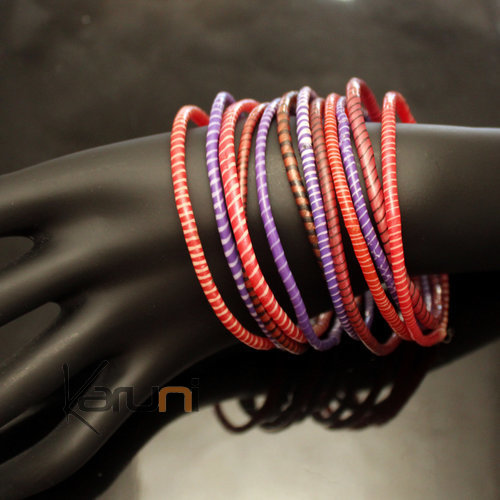 Bijoux Ethniques Africains Bracelets JOKKO en Plastique Recyclé Homme Femme Enfant 33 Rouge/Rose/Violet (x12) b