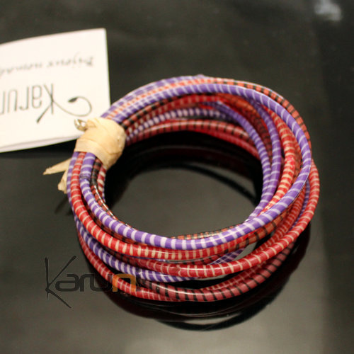 Bijoux Ethniques Africains Bracelets JOKKO en Plastique Recyclé Homme Femme Enfant 33 Rouge/Rose/Violet (x12)