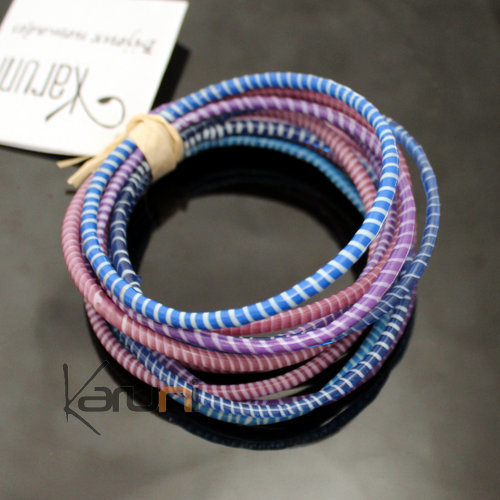 Bijoux Ethniques Africains Bracelets JOKKO en Plastique Recyclé Homme Femme Enfant 38 Rose/Orange/Bleu (x12)