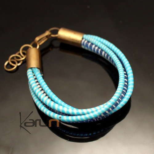 Bracelets 6 Rangs JOKKO en Plastique Recyclé Fermoir Bronze Réglable Bleu Mix