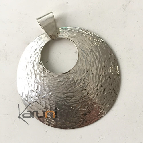 Collier Pendentif en Argent Rond Martelé