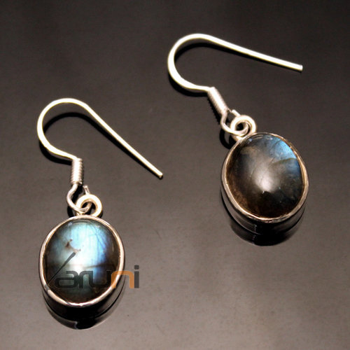 Boucles d'oreilles en Argent 925 103 Ovales Inde Pierre Labradorite