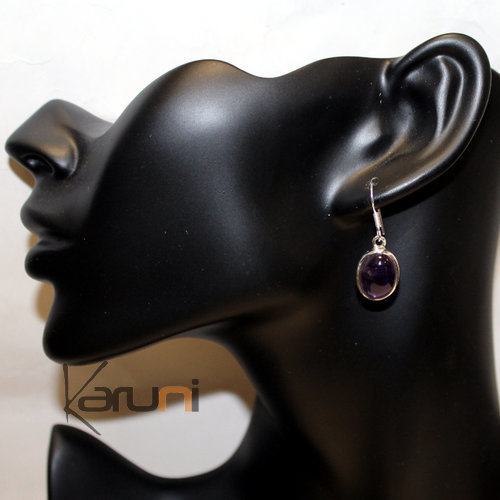 Bijoux Ethniques Indiens Boucles d'oreilles en Argent 925 103 Ovales Inde Pierre Amthyste Violet b