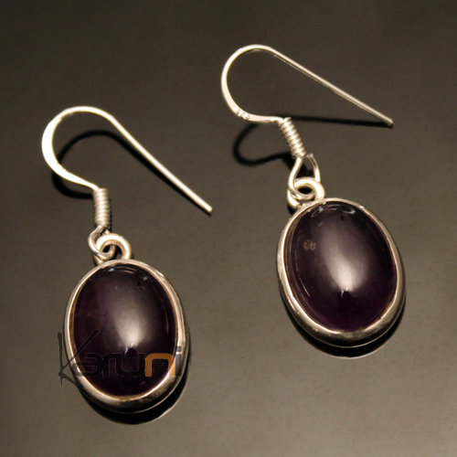 Boucles d'oreilles en Argent 925 103 Ovales Inde Pierre Améthyste Violet