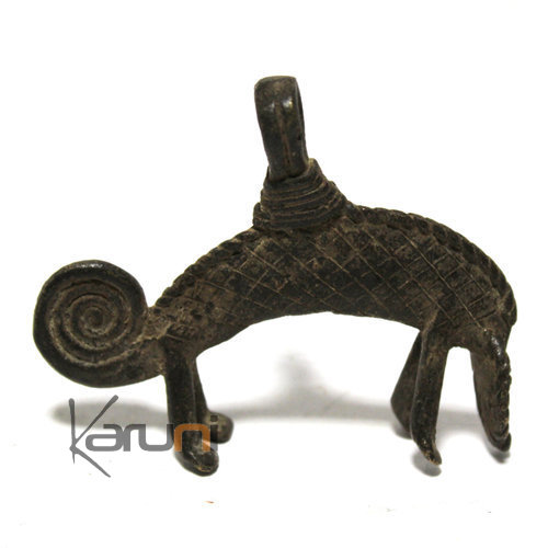 Art Dogon Africain Bronze Pendentif Amulette Sculpture  ethnique Afrique 06 Cameleon