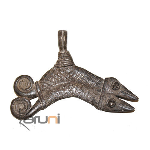 Art Dogon Africain Bronze Pendentif Amulette Sculpture Mali Décoration ethnique Afrique 14 Caméléon double