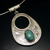 Bijoux Touareg Ethniques Africains Collier Pendentif en Argent et Pierre Turquoise Vritable Tibet 13 Ovale Grav