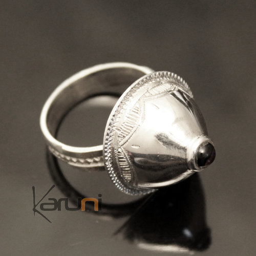 Bague en Argent 925 et ébène 003 Grelot Dôme Gravé