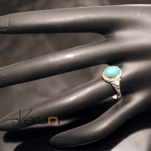 Bague en Argent Massif 925 Inde 10 Fine Coeur Turquoise Bleue