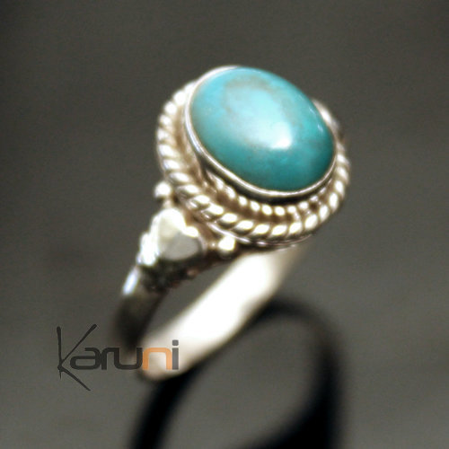 Bague en Argent Massif 925 Inde 10 Fine Coeur Turquoise Bleue