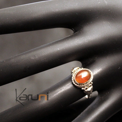 Bijoux Ethniques Indiens Bague en Argent Massif 925 Inde 14 Fine Triangle Cornaline Rouge Orang b