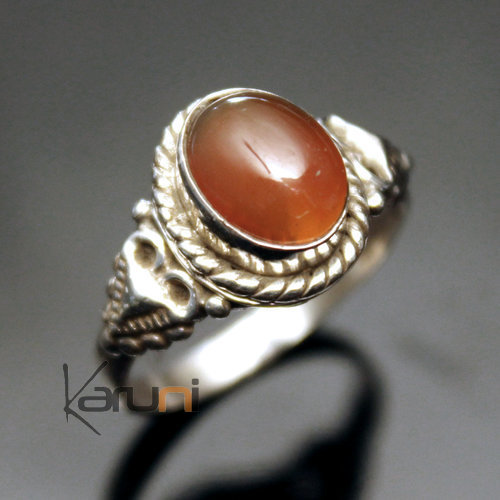 Bijoux Ethniques Indiens Bague en Argent Massif 925 Inde 14 Fine Triangle Cornaline Rouge Orang