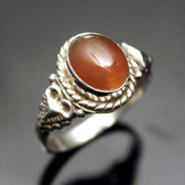 Bijoux Ethniques Indiens Bague en Argent Massif 925 Inde 14 Fine Triangle Cornaline Rouge Orang