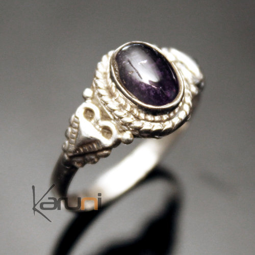 Bague en Argent Massif 925 Inde 14 Fine Triangle Améthyste Violet