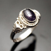 Bijoux Ethniques Indiens Bague en Argent Massif 925 Inde 14 Fine Triangle Amthyste Violet