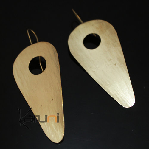 Boucles d'Oreilles Peul Fulani Mali 154 Bronze Doré Goutte Triangle Creux