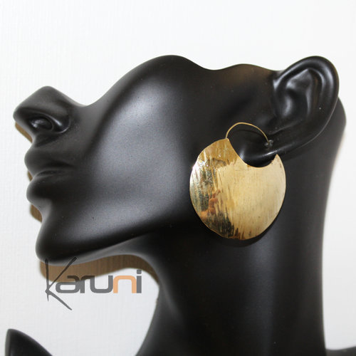 Bijoux Ethniques Africains Boucles d'Oreilles Croles Peul Fulani Mali 111MXL Bronze Dor Plates 5 cm Marteles b