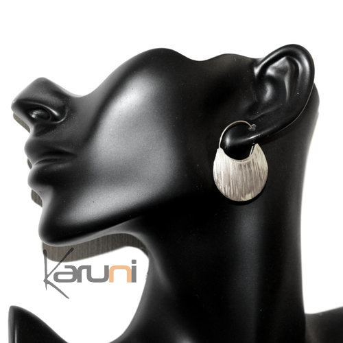 Bijoux Ethniques Africains Boucles d'Oreilles Croles Peul Fulani Mali 111PMXS Plaqu Argent Plates 3 cm Marteles b