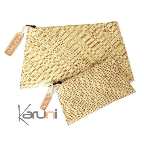 Pochette porte monnaie raffia  motifs Lot de 2 - naturel/crme