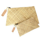 Pochette porte monnaie raffia  motifs Lot de 2 - naturel/crme