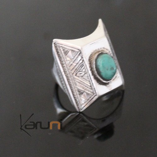 Bague en Argent Gravée 62 Pierre Turquoise