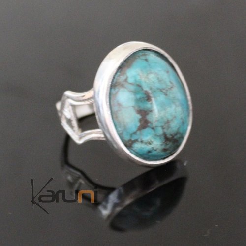 Bague en Argent Ovale Gravée 67 Pierre Turquoise