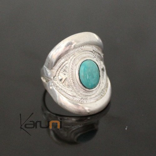 Bijoux Touareg Ethniques Bague en Argent Grave 73 Pierre Turquois3