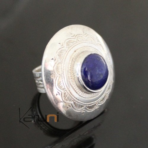 Bague en Argent Ronde Gravée 42 Pierre Lapis