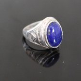 Bijoux Touareg Ethniques Bague en Argent Ovale Grave 44 Pierre Lapis