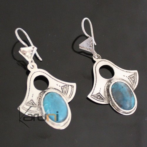 Boucles d'Oreilles en Argent et Pierre Turquoise 66