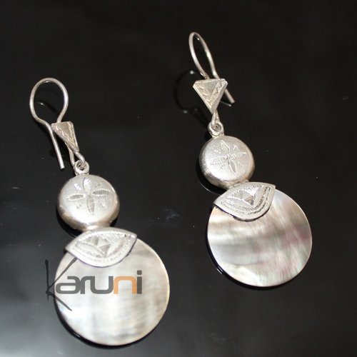 Boucles d'Oreilles en Argent et Pierre 39 Pendants Rond de Nacre