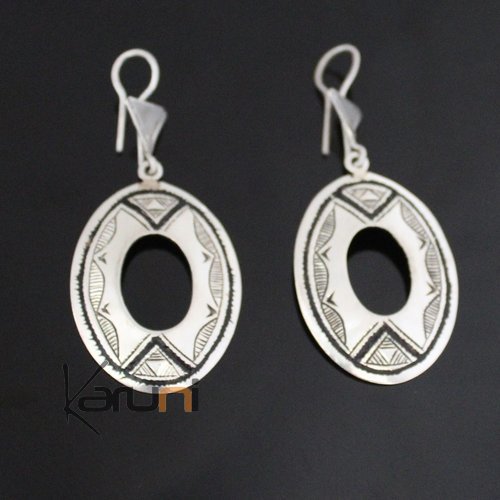 Bijoux Touareg Ethniques Boucles d'oreilles en Argent 191 Ovale Creux Grav Ebne