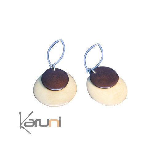 Boucles Oreilles Graine Ivoire Végétale Tagua Noir Crème