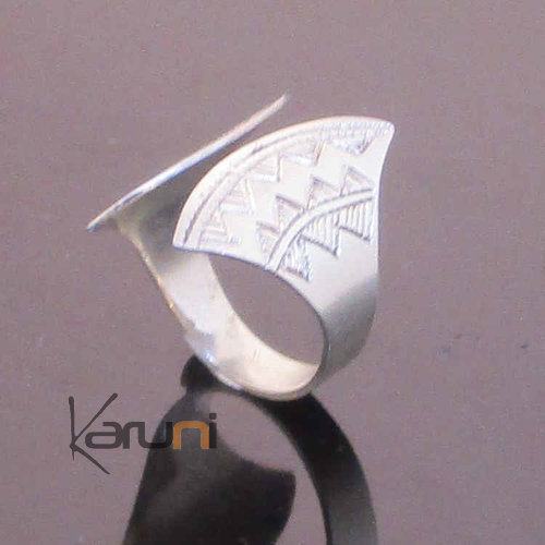 Bague croisée argent design réglable aile gravée